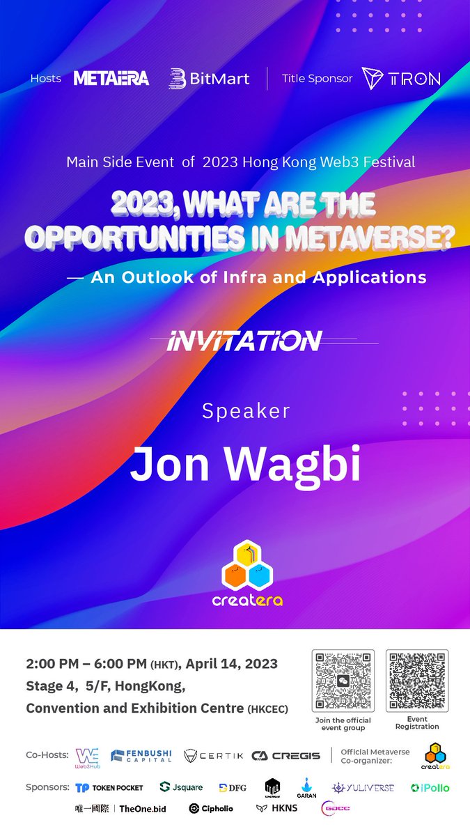 jon_wagbi's tweet photo. Excited to be joining the Metaverse Forum on 14th Apr at the 2023 HK Web3 Festival! 

I'll be discussing the future of the metaverse alongside industry leaders. Don't miss it! https://t.co/HLhlapbkTF