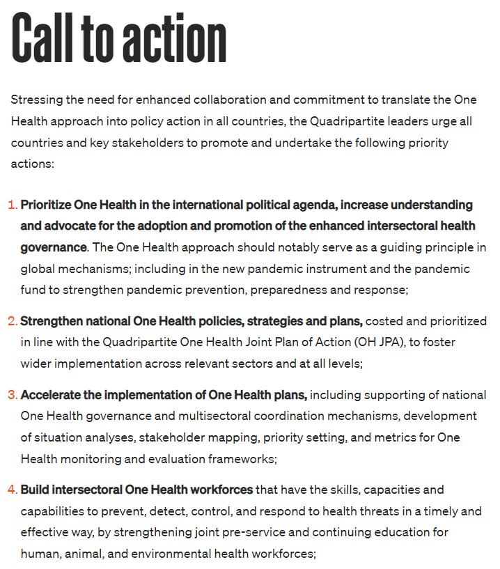 Quadripartite call to action on #OneHealth: Greater intersectoral governance = systems-based approach to health across institutions, policies and workforces. 
See their👉One Health Joint Plan of Action
who.int/teams/one-heal…
and for #NTDs 👉 who.int/news/item/30-0…