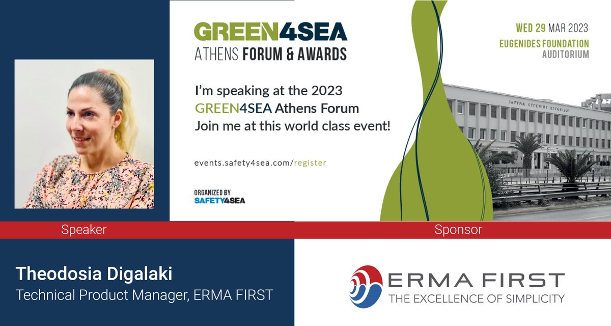 ERMABWTS's tweet photo. ERMA FIRST Technical Product Manager, Theodosia Digalaki, will be speaking at the @green4sea Forum today as part of an expert panel discussing #shipperformance.
For more information, visit: https://t.co/VyrntnpEbL
#ermafirst #sustainableshipping #environmentalprotection #esg https://t.co/bY4kxy1G6Q