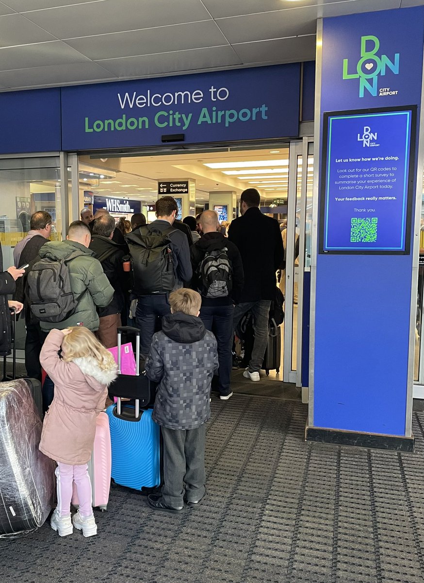 The security process at @LondonCityAir this morning is a complete and utter shambles. The queue is down through check-in and out the front door of the airport towards the DLR. Panic from some passengers dashing to make their flight. Leave plenty of time if travelling this way.