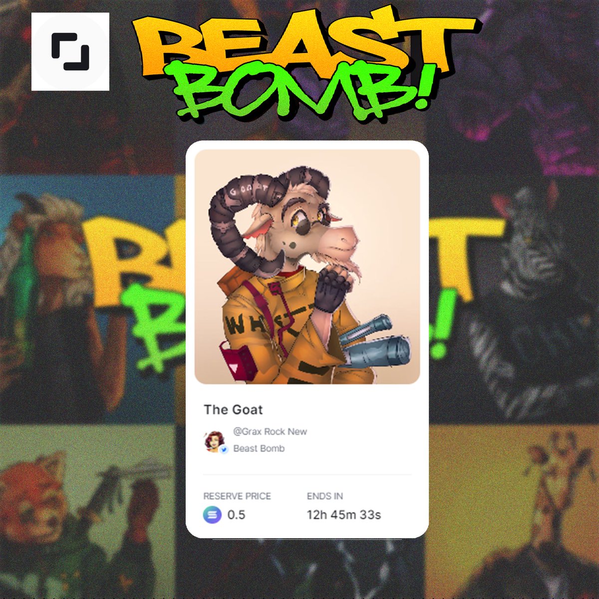 GraxRock_'s tweet photo. ⭕️1/1 AUCTION UPDATE⭕️
from pfp Collection "BEAST BOMB" on @exchgART

" The Goat " 
Reserve 0.5 ◎
Tick 0.2 ◎
12 Hours Left

Read the details and link below.
#NFTcommunity #SolanaNFT #SatuSekte https://t.co/DTl9kyFgC8