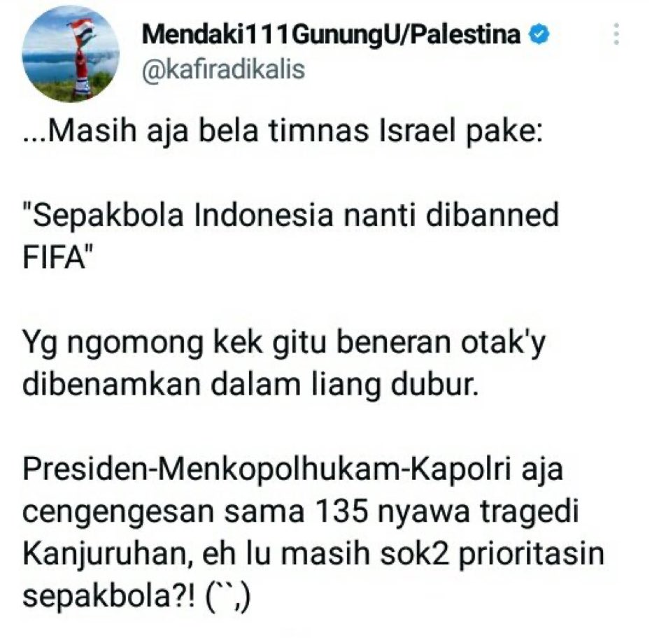 Pembatalan Drawing U20 menjadikan catatan untuk semua Negara, jika teamnya tidak ingin di baned bermain sebaiknya jangan melakukan Penindasan Kemanusiaan atau segala macam bentuk Penjajahan karena Konstitusi Negara memberi Perintah agar Negara ikut menjaga Perdamaian #hening