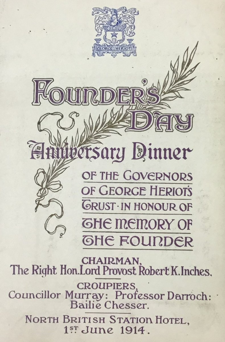 TheLibraryGHS's tweet image. For #ArchiveCelebration we have The Founder&apos;s Day anniversary dinner card and menu from 1914.