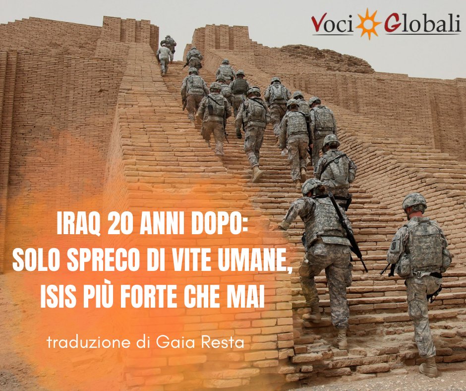 vociglobali's tweet image. Iniziava 20 anni fa l'operazione militare #IraqiFreedom. Nonostante il definitivo #ritiro delle truppe #USA nel 2011, la #guerra è tutt’altro che finita: l'#ISIS continua a radicarsi.
Da @openDemocracy 👉bit.ly/3JVJ5uA
#iraq #11settembre #AlQaida #afghanistan #neocon