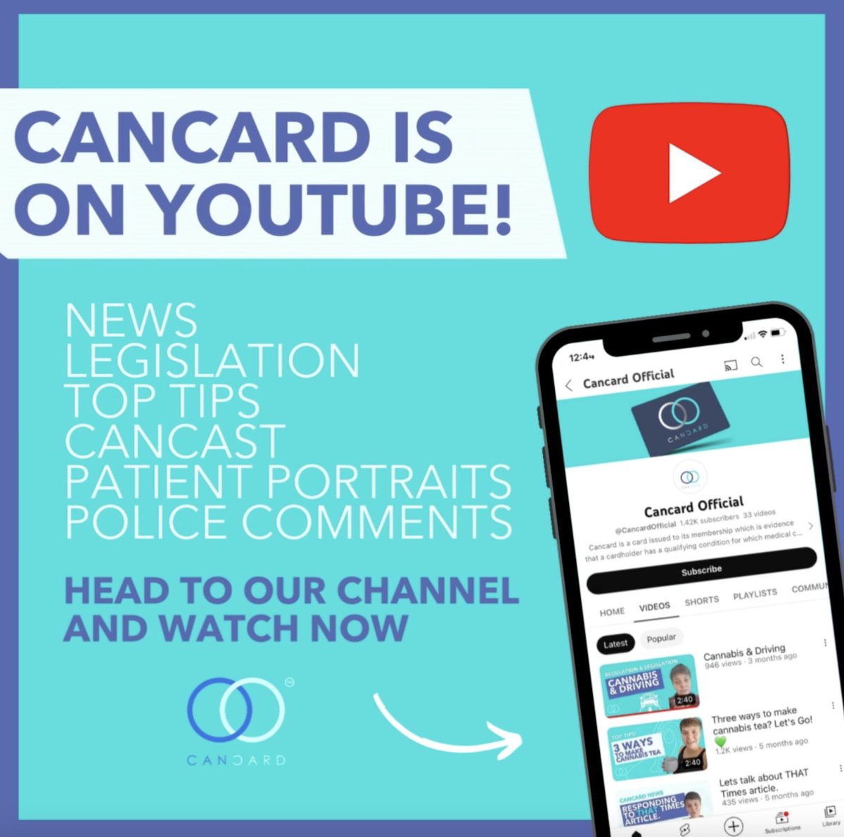 Cancard_UK's tweet photo. Did you know Cancard has a @YouTube channel packed with videos from #Cancard members, interviews with #police officers, #Cancast podcast recordings, top tips from Carly on how to make c@nnabis teas &amp; oils &amp; loads more...
Check it out! 
↓
https://t.co/4TT4zbqQrw https://t.co/aklR0LenL8