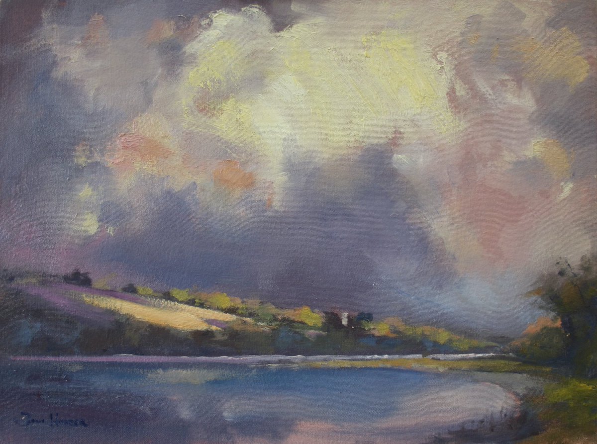 Estuary Skies over Lawrenny.  This painting is a 12”x 16” oil of the Cleddau Estuary near Lawrenny, Pembrokeshire. The work is available, please message me for more details. #originalart #oilpainting #lawrenny #artforsale #Church #Pembrokeshire