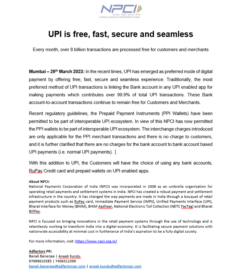 Does It Matter On Twitter RT rishibagree UPI Is Free The
