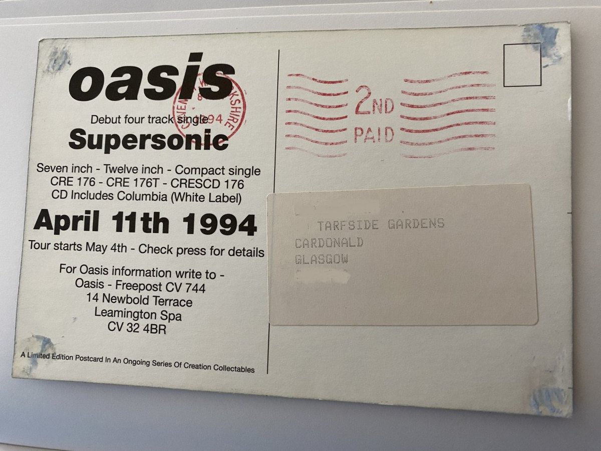 DubCentral's tweet photo. Oasis - Original Promo Postcard for first single Supersonic April 1994 https://t.co/aONbuWCBGI #Oasis @oasisfanclub @OasisPodcast @mainlyoasis @scyhodotcom @oasis @OasisMania @AnythingOasis @liamgfansclub @BoneheadsPage @MicrodotCreativ https://t.co/rvmBCTL8IN