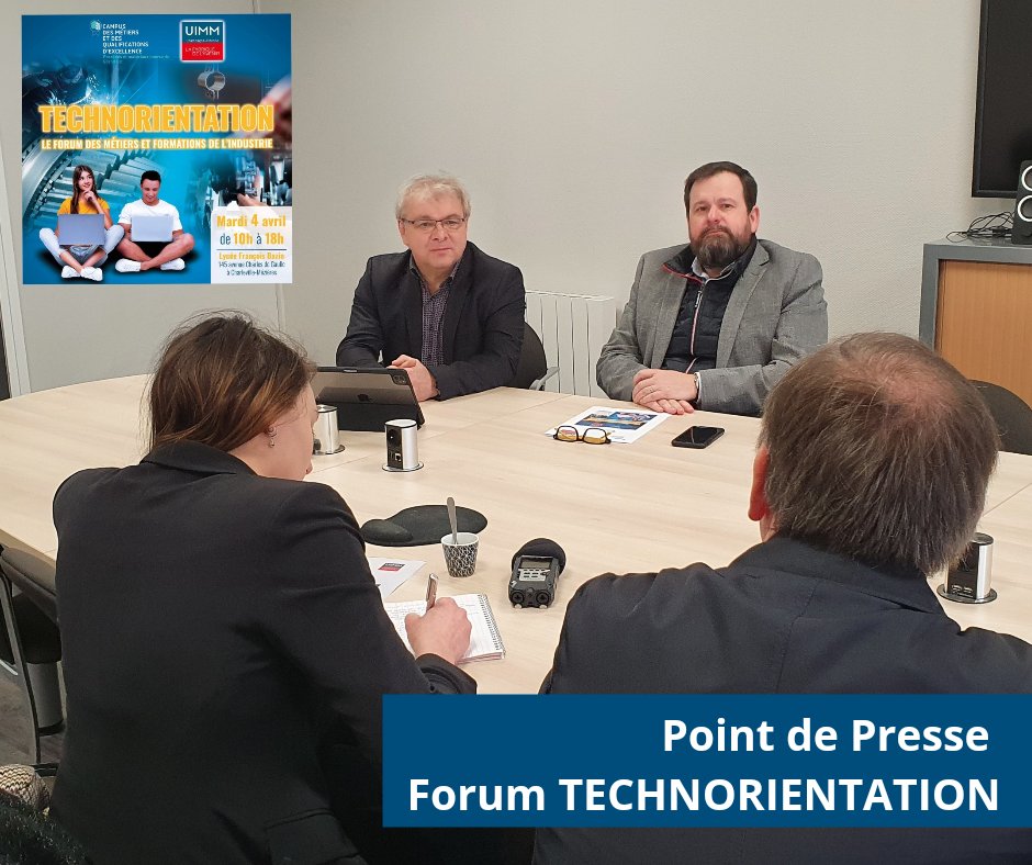 cmqpmica's tweet photo. 🔴 [Point de presse]
Présentation de TECHNORIENTATION, le 1er forum exclusivement dédié 
aux #métiers et #formations de l'#industrie organisé par  @cmqpmica et l'@uimmca.
Rdv le mardi 4 avril de 10h à 18h dans les locaux du @lyceebazin. 
@RVMARDENNES
@UnionArdennais https://t.co/5IEYM9Paxg