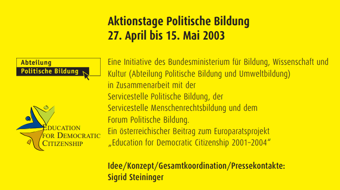 Aktionstage_PB's tweet photo. Seit 2003 werden in 🇦🇹 jährlich Aktionstage #PolitischeBildung durchgeführt. Sie wurden mit Blick auf das „🇪🇺 Year of Citizenship through Education 2005“ ins Leben gerufen. Auch die #atpb23 verstehen sich als Beitrag zu den #CitizenshipEducation-Programmen des Europarats/@coe.
1 https://t.co/2xY2ijfWS9