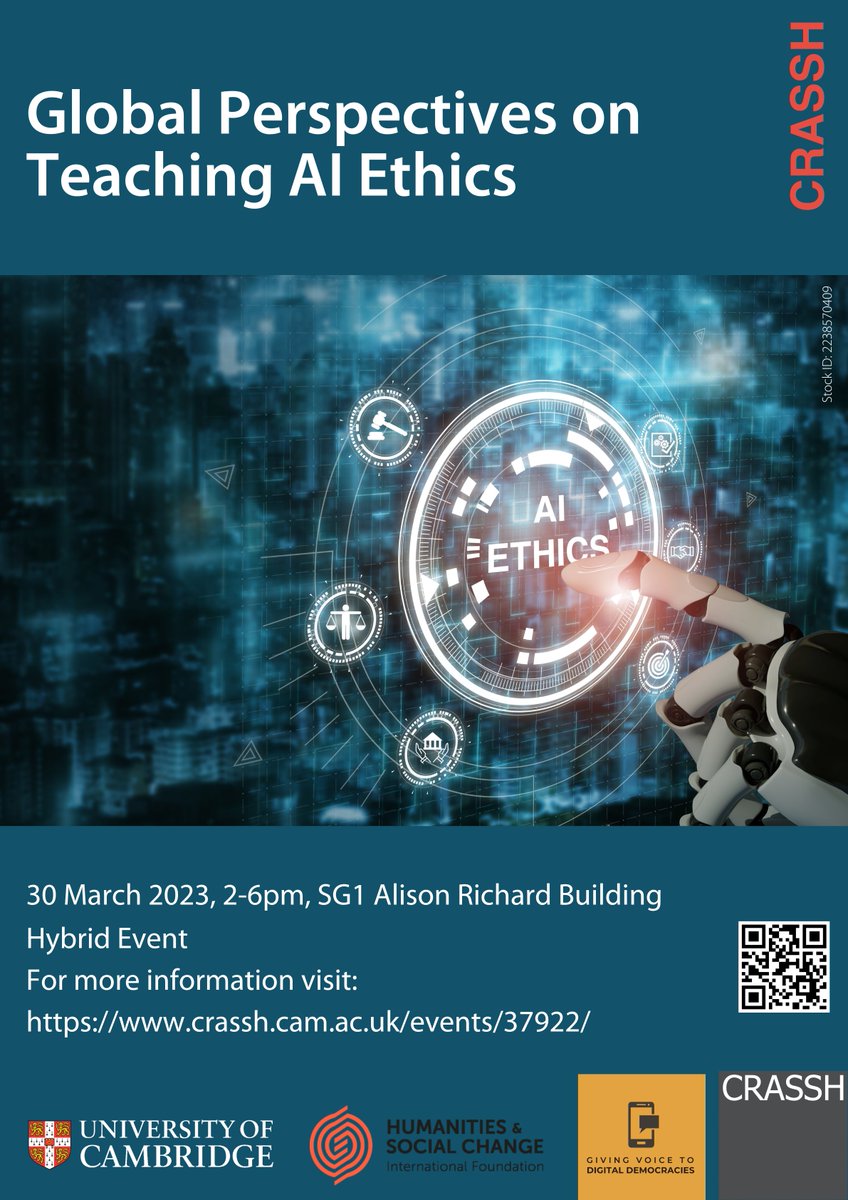 Giving Voice to Digital Democracies (@voice_digital) on Twitter photo We look forward to our next (hybrid) event tomorrow!
"Global Perspectives on Teaching AI Ethics", 2-6pm BST <a href="/CRASSHlive/">CRASSH, Cambridge</a>
Ticket sale ends today! Get your free ticket to join us virtually or in person:
eventbrite.co.uk/e/global-persp… We look forward to our next (hybrid) event tomorrow!
"Global Perspectives on Teaching AI Ethics", 2-6pm BST <a href="/CRASSHlive/">CRASSH, Cambridge</a>
Ticket sale ends today! Get your free ticket to join us virtually or in person:
eventbrite.co.uk/e/global-persp…