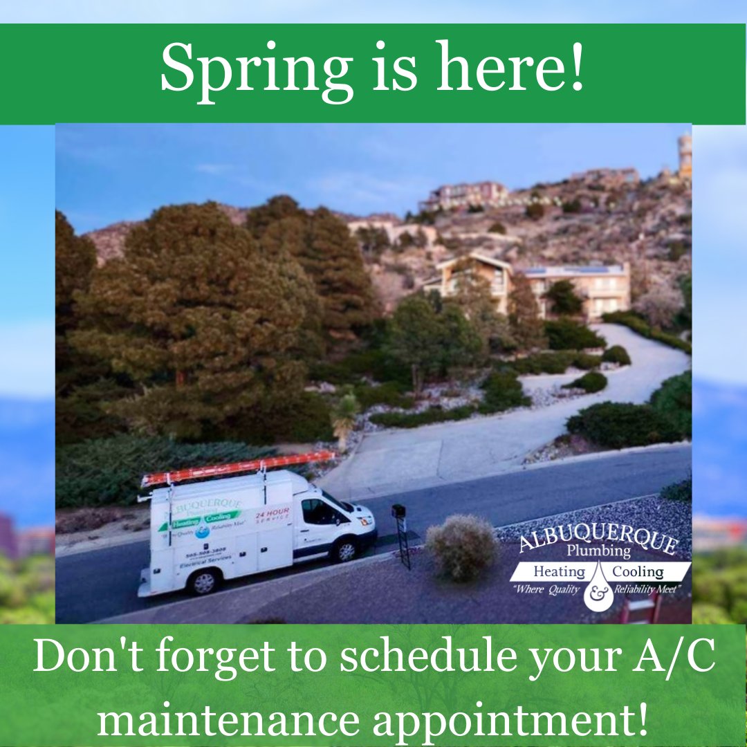abqplumbing's tweet image. This is your reminder.  Don't forget to call today for your annual spring service appointment. 😊

#abqplumbing #HVACpros #springmaintenance #albuquerquecooling