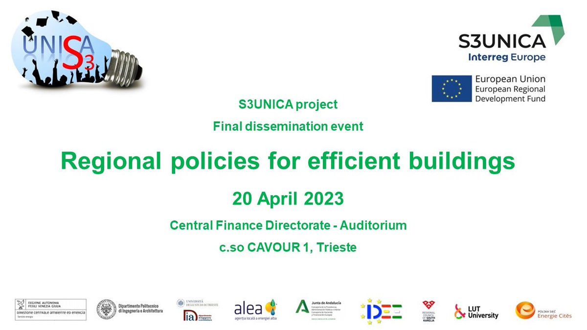 S3Unica's tweet photo. #savethedate
🗓️ 20.04, 9.00-14.45
🔝#S3UNICAproject Final dissemination event "Regional policies for efficient buildings”
💡 Focus: #results achieved by the #project, 5 Regional #ActionPlan, #energytransition and #decarbonization scenario
👉 More info: https://t.co/iRAWYPnSrs https://t.co/RNiFosrB5J