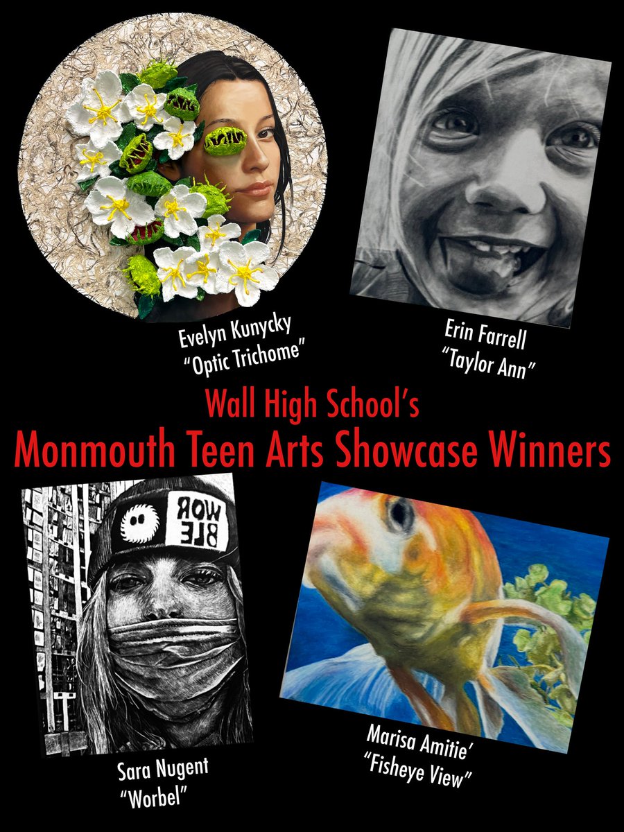Evelyn Kunycky, Erin Farrell, Marisa Amitie &amp; Sara Nugent have works that are going to the Monmouth Teen Arts Showcase at Freehold Raceway Mall! The opening reception is on 3/30 at 6pm &amp; the exhibition runs from 3/30 to 4/17. Congratulations to our fabulous art students!