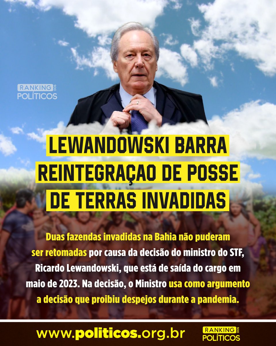 RankPolitico's tweet photo. Antes de se aposentar, o ministro do STF, Ricardo Lewandowski, resolveu sair dando canetadas para agradar seu grupos políticos preferidos. 😒

Leia mais: https://t.co/JQIitASJVW https://t.co/L2ijHhtf21