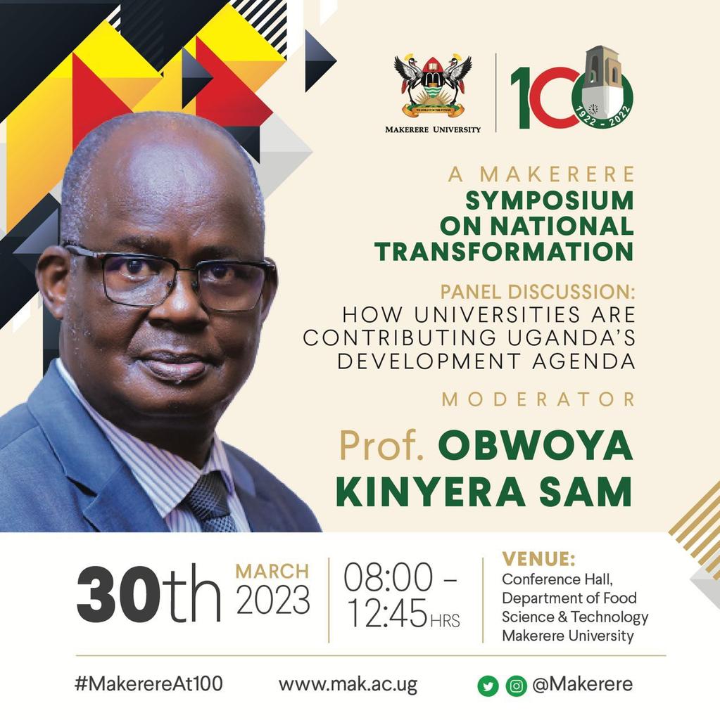 'To explore meaningful ways universities and institutions of higher learning can contribute to national development ' is the main objective of the Symposium.
#MakerereAt100 @DMU_Uganda @MoICT_Ug