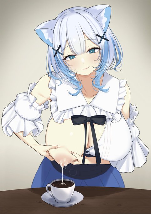 skebリクエストのコーヒーに特製ミルクを入れてくれるVの子 