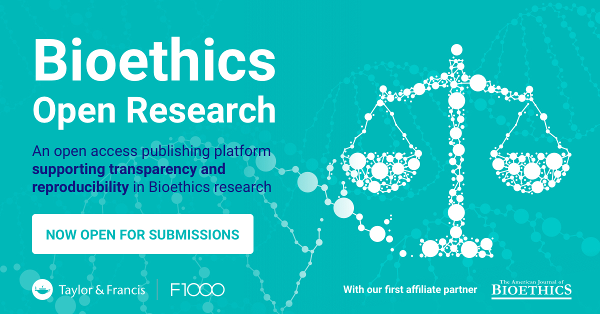James Barker (@jamesmbarker1) on Twitter photo Bioethics Open Research - our new platform from @f1000 and <a href="/tandfmedicine/">T&F Medicine & Healthcare</a> in association with <a href="/bioethics_net/">The American Journal of Bioethics</a> is open for submissions! It provides a space for #openresearch publishing for Bioethicists using the F1000 model - bioethicsopenresearch.org Bioethics Open Research - our new platform from @f1000 and <a href="/tandfmedicine/">T&F Medicine & Healthcare</a> in association with <a href="/bioethics_net/">The American Journal of Bioethics</a> is open for submissions! It provides a space for #openresearch publishing for Bioethicists using the F1000 model - bioethicsopenresearch.org