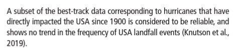 Has climate change increased the frequency of landfall hurricanes in the US? Let's see what the @IPCC_CH says in AR6 Ch11 Section 11.7.1.2 Page 1585👇... So, the first 1.1C of warming shows NO trend in landfall hurricanes... why would we expect the next 1C of warming to show