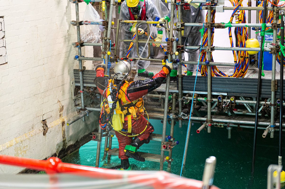 The_ONR's tweet photo. After being permissioned by ONR, underwater divers have successfully entered and completed 14 dives to remove waste from the Pile Fuel Storage Pond at Sellafield in a milestone achievement for @SellafieldLtd. https://t.co/pOqDkd08CT https://t.co/qlQKkbntiI