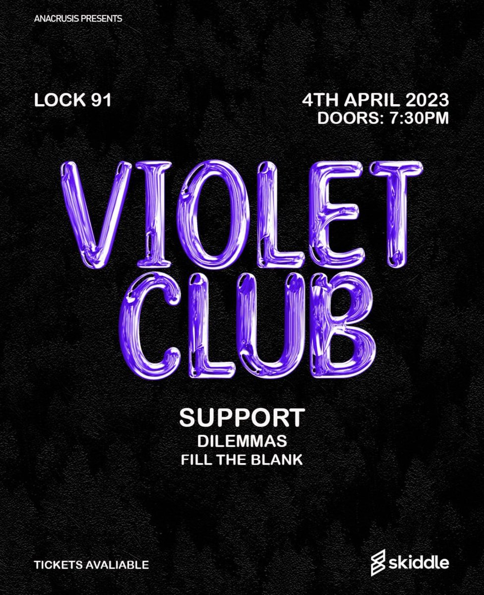 come and see us next TUESDAY at <a href="/Lock91Mcr/">Lock91Mcr</a> supporting Violet Club, get your tickets from link in bio!