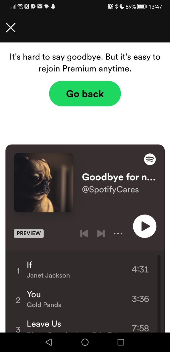 PumpkinSpiceLet's tweet photo. @SpotifyUK this is actually disgusting. Stop guilt tripping people into staying with you. Makes it less likely we'll come back https://t.co/71CrIBd7dh