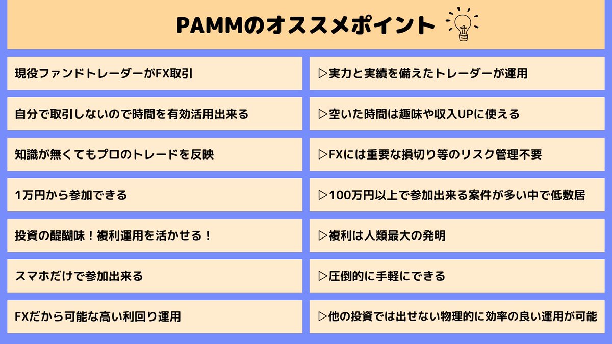 TaniFX_PAMM's tweet photo. 年利170％を達成したトレーダーがリスク管理を徹底して資産を運用してくれます💪
日本では数少ない実績のある優良案件です⚔️

▼PAMMの始め方3STEP▼
1⃣タニの公式LINEを登録
     ▷https://t.co/XMtJDm2eNR
2⃣口座開設
3⃣入金後は完全放置で運用開始

完全放置で運用可能！時間を有効活用しましょ🤗 https://t.co/ZNMCDxeUhn