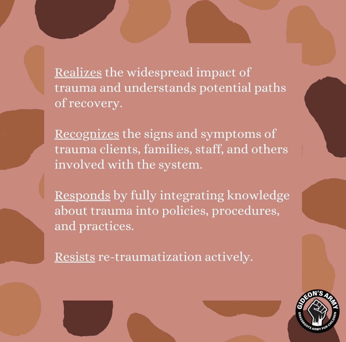 _GideonsArmy_'s tweet photo. Trauma Informed Care is an important component of restorative justice that prioritizes the community’s needs. 

#traumainformedcare #restorativejustice #gideonsarmy https://t.co/WmWOK7Fh1I