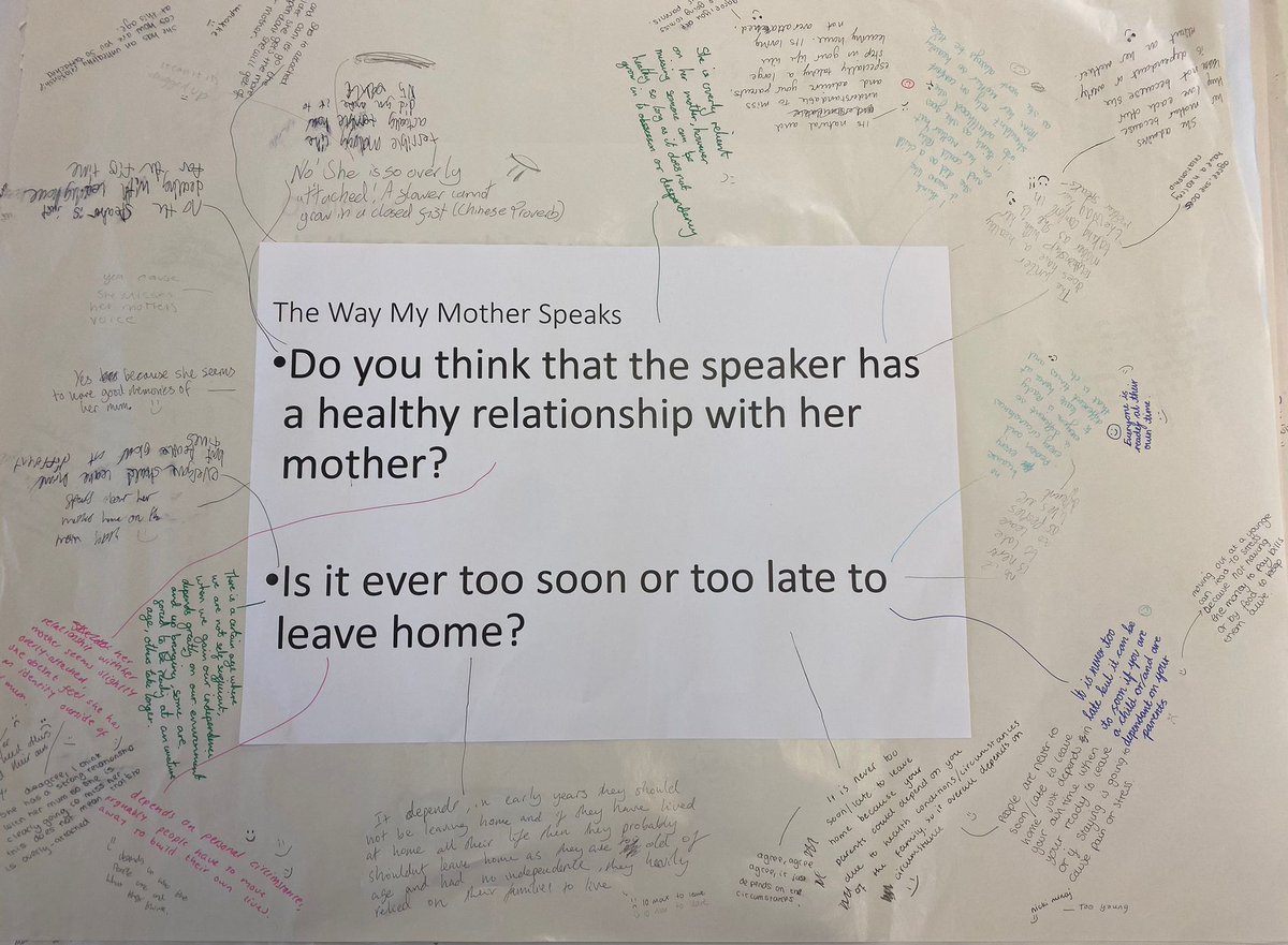 LinAcEnglish's tweet photo. Mr Alexander's S4 class have been #makingthinkingvisible with silent debates on various themes in #Duffy... just LOOK at that reasoning! 😍 @Linlithgow_Acad @scot_text https://t.co/ZXwauLUPYJ