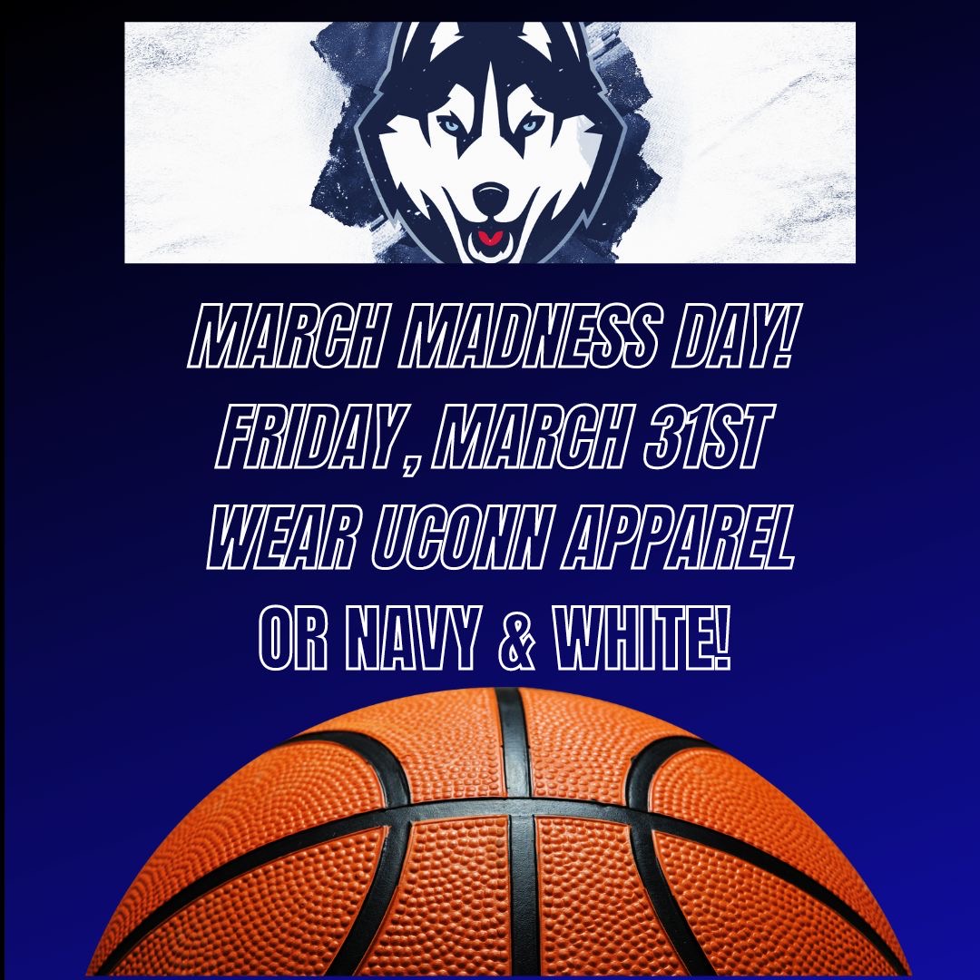 mcgeespartans's tweet photo. This Friday, the teachers will take on the students in the finale to McGee's March Madness! 🏀 Let's also show our support for the UCONN Men's Basketball team as they compete in the final four this weekend. Wear your favorite UCONN attire or blue &amp; white! https://t.co/g9UVzcZVGO