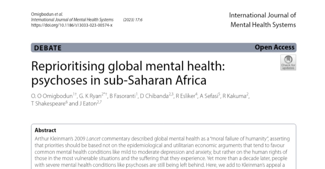 Thrilled to share that our latest paper on Psychoses in Sub-Saharan Africa has been published!✅ Tru a critical review of literature, we challenge global narratives and shed new light on d burden of disease and economic costs of #MentalHealth conditions. rdcu.be/c8Dul