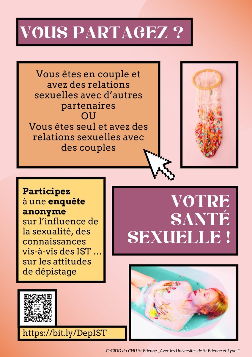 ChuSaintEtienne's tweet photo. [Enquête]
Le Dr Alix Andre mène une enquête nationale sur le dépistage des IST et facteurs associés chez les personnes pratiquant l’échangisme.
➡️ Participation anonyme : https://t.co/j8duzd1X5H https://t.co/OgtCUq5GqL
