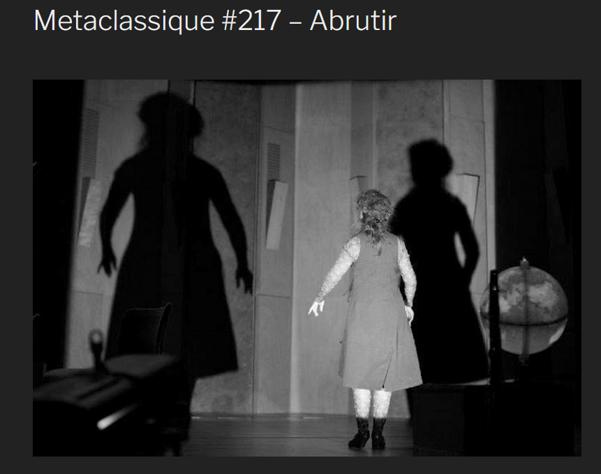 AlicedeCha1's tweet photo. 🧹Pour rester ds la question de l’exploitation au travail &amp; des angoisses sécuritaires, sort auj’hui "Abrutir", dernière émission de @dcdb dans Métaclassique, feat. @Alizeedelpierre, @emmanuellecordoliani, Jean-Claude Yon, Pierre Girod et votre servante⤵️
https://t.co/aulKV34eZr https://t.co/YBRr0DRVQ2