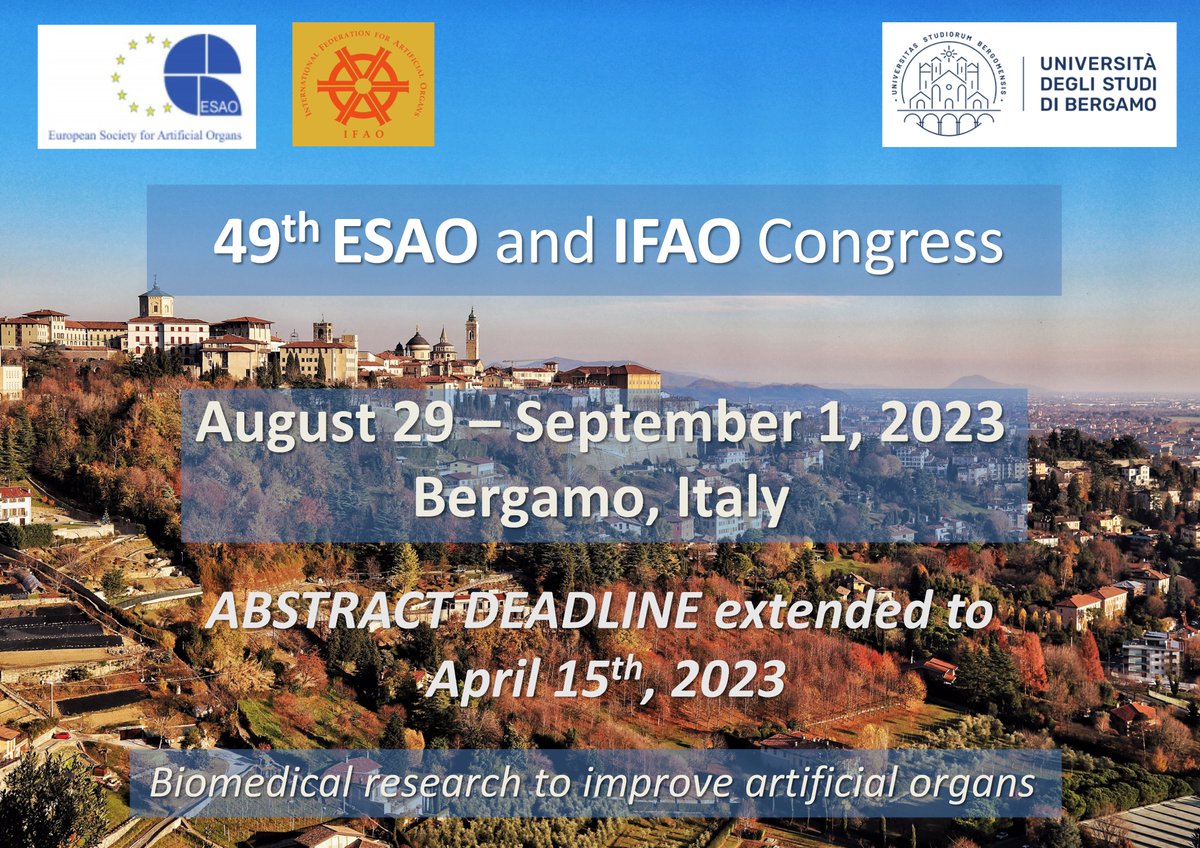 ESAO_2022's tweet photo. Abstract deadline for ESAO-IFAO Congress August 29-September 1 in Bergamo has been extended to April 15. Accepted abstracts will be published in IJAO September issue. Submit your abstract on: https://t.co/mZVzcjs5fV https://t.co/K3DGXOgxEs