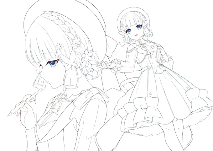 制作過程です大ラフ→ラフ→線画→着色 