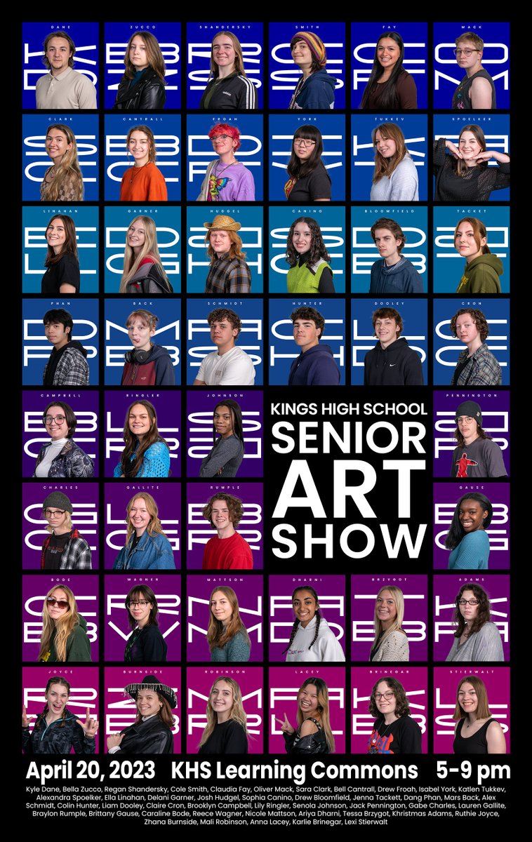 KHSDMA's tweet photo. You are invited to the evening reception for the Kings High School Senior Art Show on Thursday April 20th from 5:00-9:00pm. See you there! #RelateCreateInnovate #KingsStrong https://t.co/Br7n5oyJaX