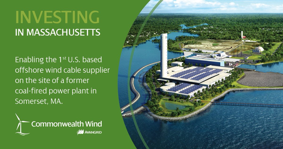 CommonwealthWND's tweet photo. Prysmian Group, the 1st U.S. based offshore wind cable supplier, is coming to MA to manufacture subsea transmission cables for @AVANGRID's 1,232MW #CommonwealthWind project. The @PrysmianGroup facility will be located on the site of a former coal-fired power plant in #Somerset. https://t.co/zwkHwX8rYv