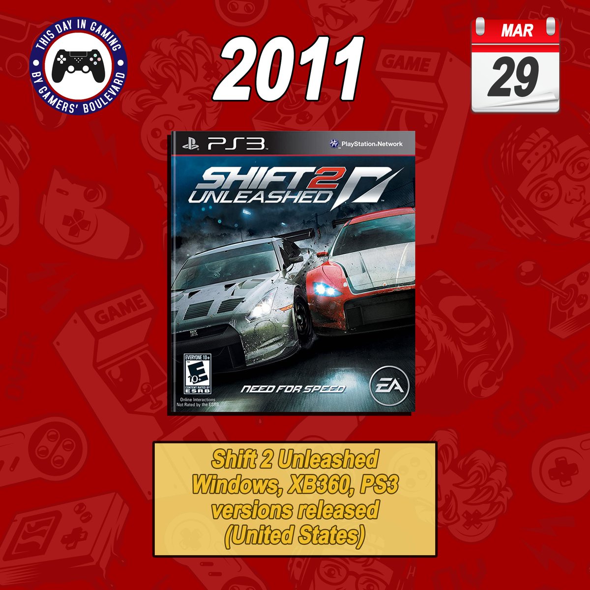 thisdayingaming's tweet image. #OnThisDay - 29 March 2011: Shift 2 Unleashed - Windows, Xbox 360, PlayStation 3 versions released (United States)

#Shift2Unleashed #EASports #EA #NeedForSpeed #PS3 #Xb360 #RetroGaming #RetroGames #ThisDayInGaming #RetroGamers #Gaming #VideoGames #Gaming #Gamers #retrogamerslife