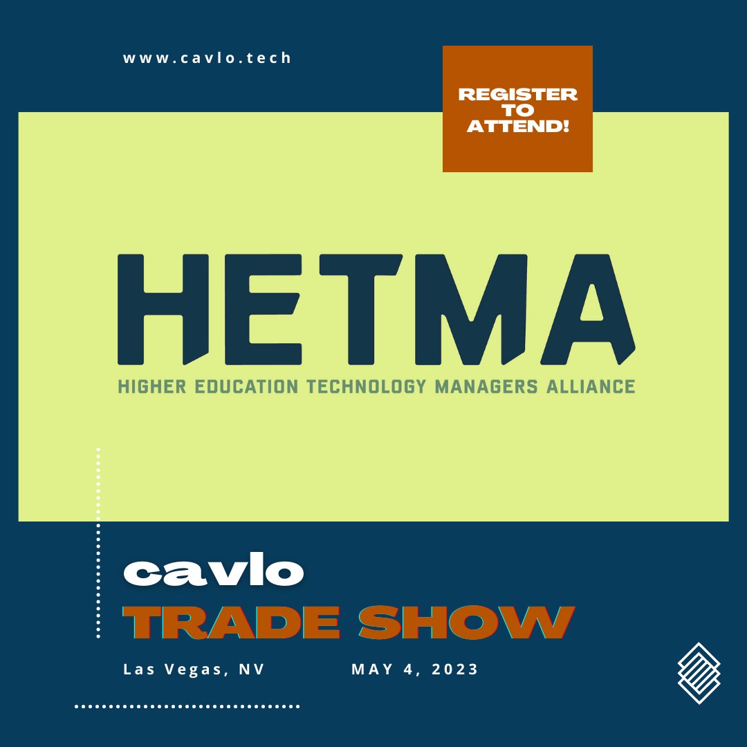 cavlo_tech's tweet photo. Wanna meet some of the Higher Education Technology Managers Alliance @HETMA_org peeps #IRL? Join them at cavlo_tech Las Vegas, May 4th , and complimentary Welcome Reception evening of the 3rd)! https://t.co/ECaEmctfo9
#LunchSponsor #HETMA #HigherEd #cavlo2023 #Discussionpanels https://t.co/kQTOc0DruH