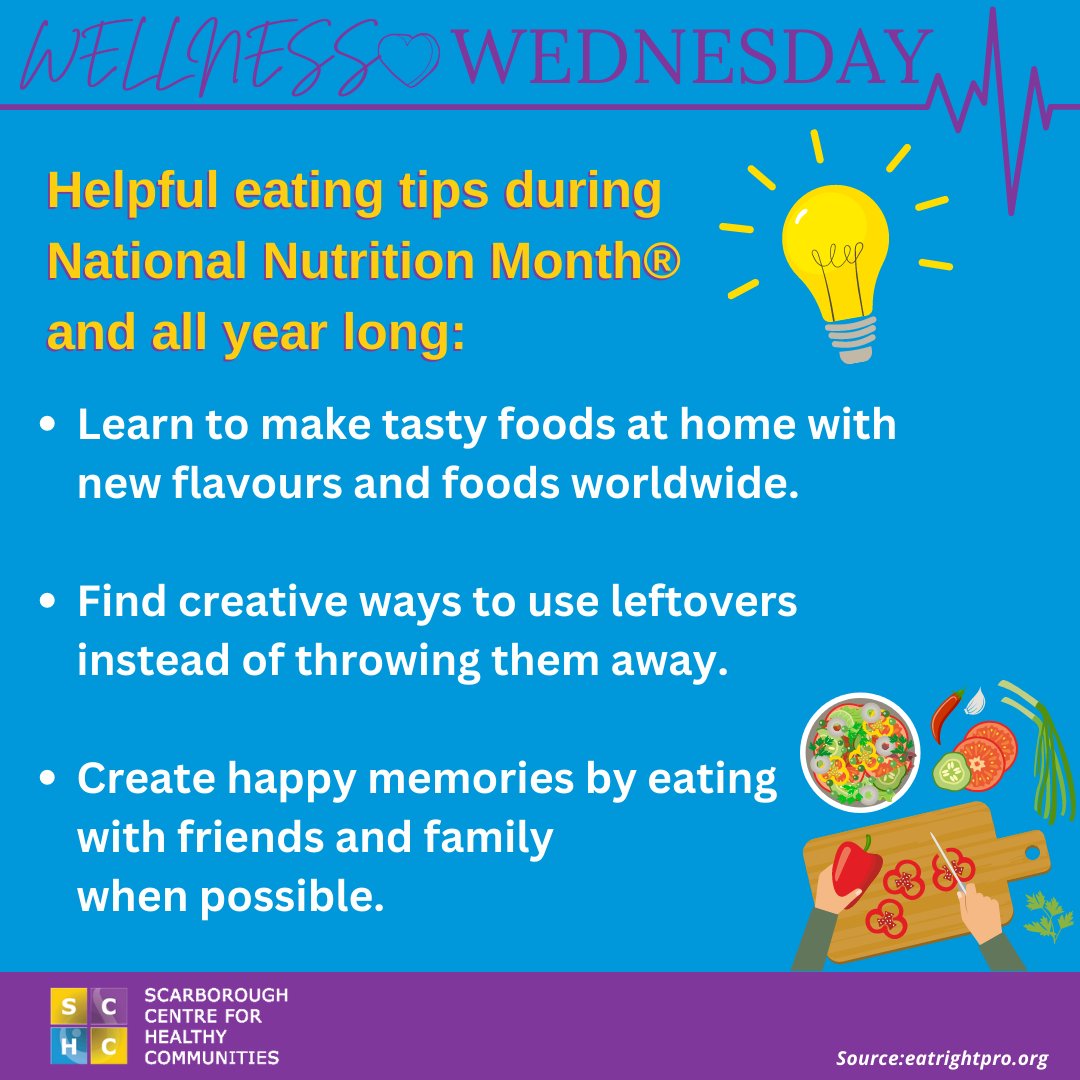 SCHCOnt's tweet photo. This #wellnesswednesday SCHC encourages you to ‘fuel for the future' when preparing your meals and snacks 🍎🍍 Use these tips for the months to come – fuel your body with the appropriate nutrients 🥜 🥒
 
#marchisnutritionmonth #schc #scarboroughhealth #foodtip #snacktip” https://t.co/oLnDdt3w5Q