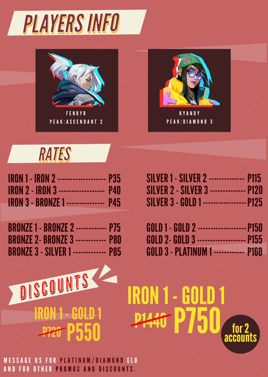 kyandy0826's tweet photo. ✨Fenryr &amp; Kyandy's Valorant Boosting Service✨

If you are interested, send me a message or join our Discord Server https://t.co/rdpUzLtF0G

We offer other discounts depending on your request so don't hesitate to ask! 

Payment will be through GCash or Maya https://t.co/pVlWkSejY1
