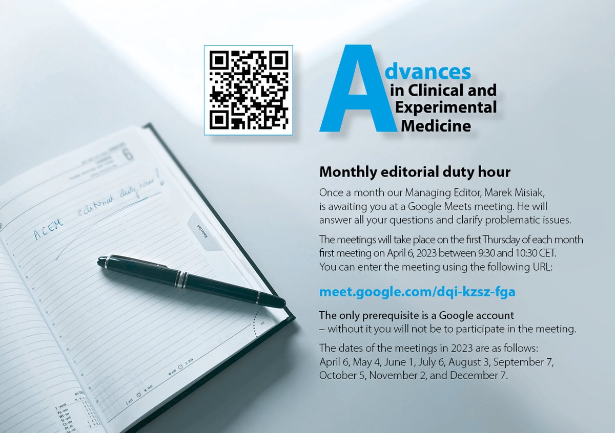 ACEM monthly editorial duty hour Once a month our Managing Editor, Marek Misiak, is awaiting you at a Google Meets meeting. He will answer all your questions and clarify problematic issues. meet.google.com/dqi-kzsz-fga