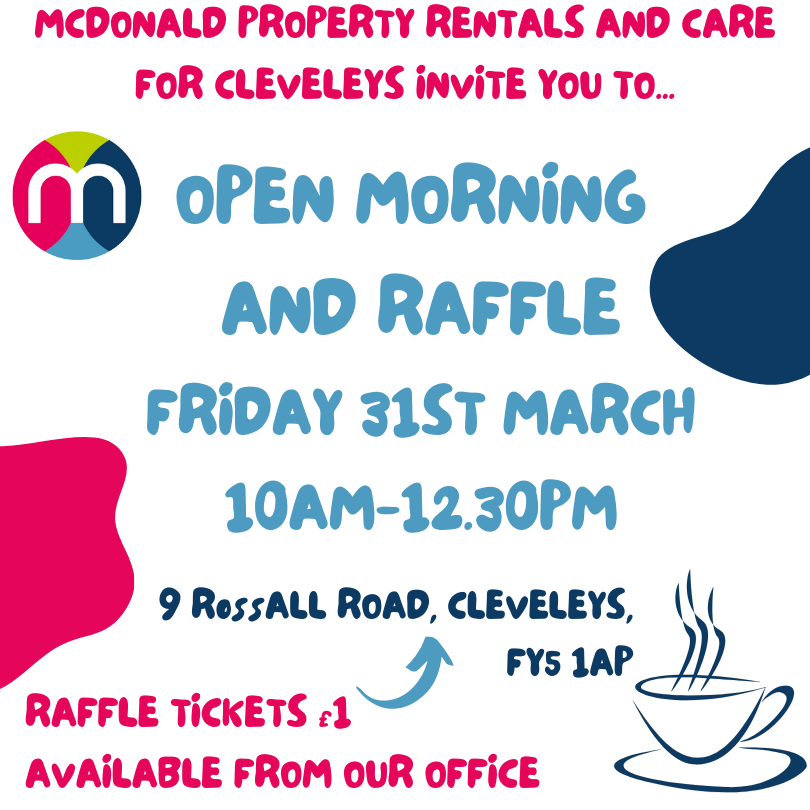 McDPRentals's tweet photo. 🚨2 DAYS TO GO🚨
Two days remain until we open our doors for the Care for Cleveleys #CoffeeMorning! @visitfyldecoast We are still selling raffle tickets and collecting prizes so it's not too late to get involved!
Get in touch today to do your bit for Cleveleys! ☎️01253 823135 https://t.co/GDKWvEXrmy