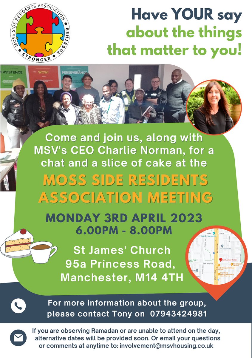 MSVHousing (@msvhousing) on Twitter photo Join us on Monday for the Moss Side Residents meeting and chat with <a href="/charlie_MSV/">charlie norman Ⓥ (she/her)</a> and community partners about your housing needs, what changes you'd like to see in your area, and ways, together, we can help make a difference.
Call Tony for more details on 07943 424 981 Join us on Monday for the Moss Side Residents meeting and chat with <a href="/charlie_MSV/">charlie norman Ⓥ (she/her)</a> and community partners about your housing needs, what changes you'd like to see in your area, and ways, together, we can help make a difference.
Call Tony for more details on 07943 424 981