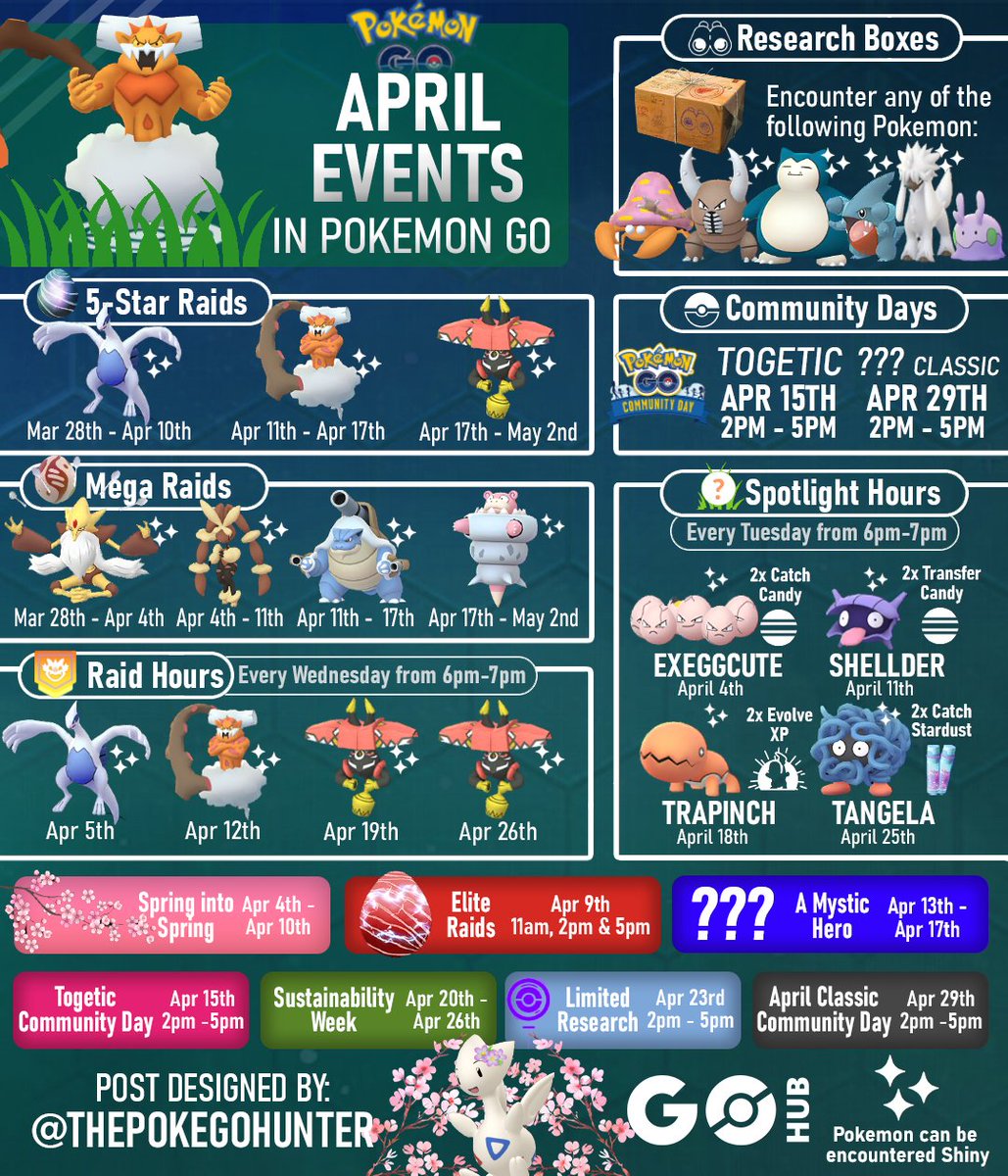 Pokémon GO Hub on X: “April events infographic by @thepokegohunter 