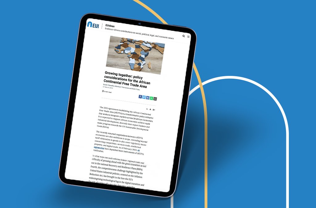 European University Institute (@eui_eu) on Twitter photo 🌍 The African Continental Free Trade Area could transform regional growth, with key focus on three policy dimensions, argue <a href="/EUI_Schuman/">The Robert Schuman Centre</a> Research Fellows <a href="/Sonali_Chowdhry/">Sonali Chowdhry</a>, <a href="/Martina__F/">Martina Ferracane</a>, & <a href="/RohitTicku/">Rohit Ticku</a>.
🔎 Discover more in the latest #EUIdeas: loom.ly/0LxMZjQ 🌍 The African Continental Free Trade Area could transform regional growth, with key focus on three policy dimensions, argue <a href="/EUI_Schuman/">The Robert Schuman Centre</a> Research Fellows <a href="/Sonali_Chowdhry/">Sonali Chowdhry</a>, <a href="/Martina__F/">Martina Ferracane</a>, & <a href="/RohitTicku/">Rohit Ticku</a>.
🔎 Discover more in the latest #EUIdeas: loom.ly/0LxMZjQ
