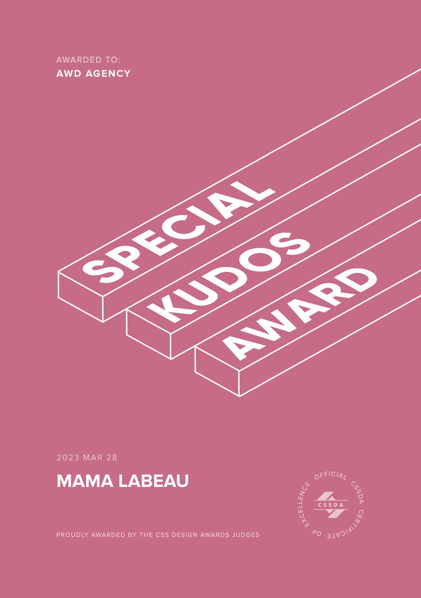 MAMA LABEAU è SPECIAL KUDOS su @cssdesignawards