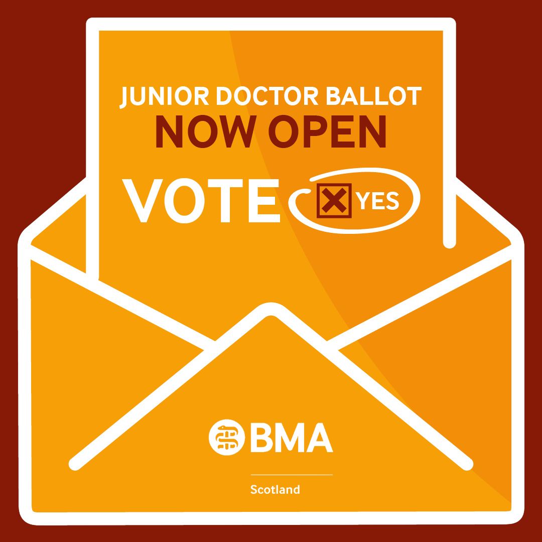 From today, junior doctors across Scotland will be receiving orange envelopes containing ballot papers to vote on Industrial Action.

I'll be voting YES to send a message to government that decades of real-terms pay cuts are intolerable, unfair and unsustainable. #getthevoteout