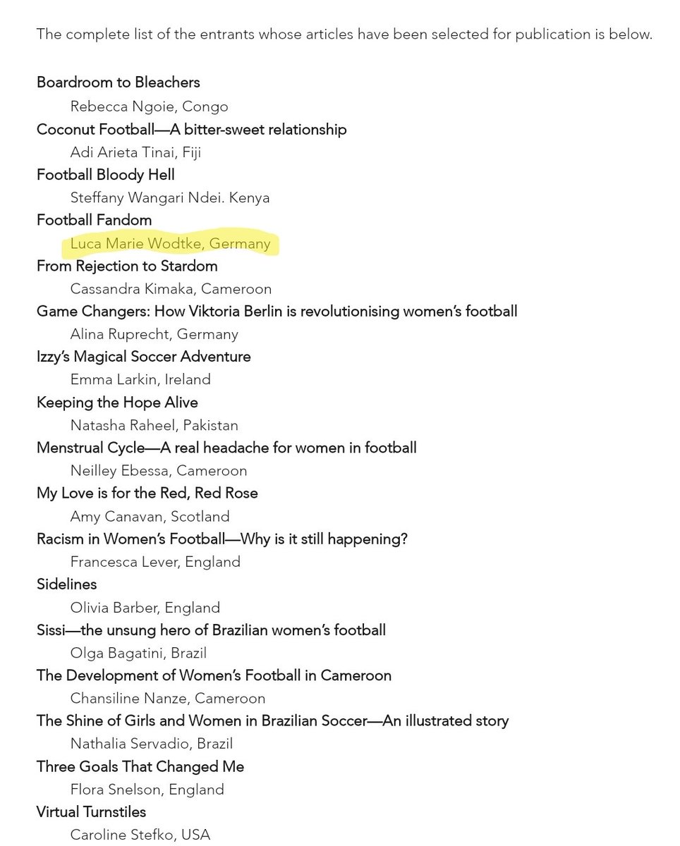 LucaJournalist's tweet photo. Super proud journalism moment: my article has been selected for publication! 🥳

The selected entries will appear in an anthology entitled "Hear Us Roar – An Anthology of Emerging Women Football Writers" to be published in time for the #2023WorldCup

Thank you, @FbalWritersFest! https://t.co/eFMgkGQU9x