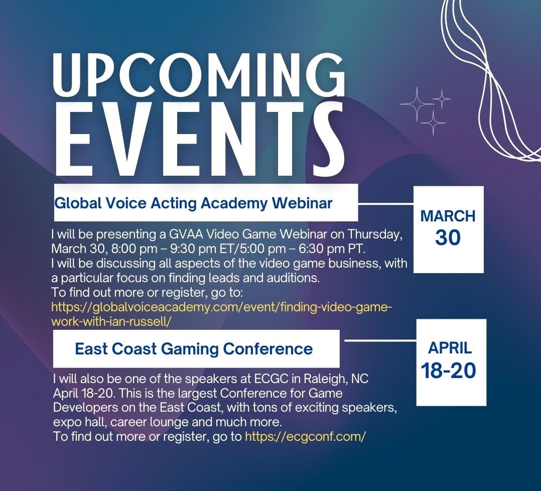 ianrussellvoice's tweet photo. Check out these upcoming events! #gaming #videogames #gamevoice #gamingvoice #voiceactors https://t.co/CIUd9hVHj6